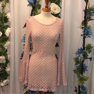 Mimi Chica See Through Long Sleeve Blush Dress
